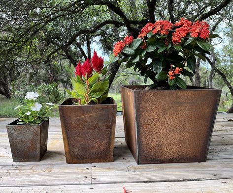 Patina Metal Planter Pots Tapered - Etsy Extra Large Planters, Large Christmas Ornaments, Cedar Planter Box, Pumpkin Garden, Patina Metal, Cedar Planters, Garden Planter Boxes, Copper Planters, Wood Planter Box