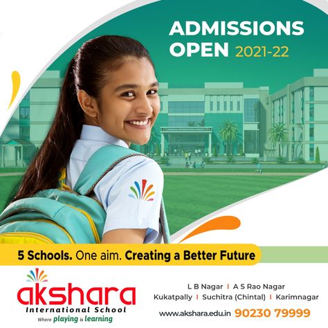 World Class Education, with Akshara International School Hyderabad 𝐀𝐝𝐦𝐢𝐬𝐬𝐢𝐨𝐧𝐬 𝐚𝐫𝐞 𝐨𝐩𝐞𝐧 𝐚𝐭 𝐀𝐤𝐬𝐡𝐚𝐫𝐚. 𝐂𝐡𝐢𝐥𝐝𝐫𝐞𝐧 𝐚𝐫𝐞 𝐛𝐨𝐫𝐧 𝐰𝐢𝐭𝐡 𝐰𝐢𝐧𝐠𝐬 𝐀𝐤𝐬𝐡𝐚𝐫𝐚 𝐡𝐞𝐥𝐩𝐬 𝐭𝐡𝐞𝐦 𝐭𝐨 𝐟𝐥𝐲” 𝐄𝐆𝐈𝐒𝐓𝐄𝐑 𝐈𝐌𝐌𝐄𝐃𝐈𝐀𝐓𝐄𝐋𝐘: https://akshara.edu.in/admission-enquiry-form/ www.akshara.edu.in Contact: 𝟵𝟬𝟮𝟯𝟬𝟳𝟵𝟵𝟵𝟵 #aksharainternationalschoolhyderabad School Admission Banner, School Admission Open Creative Poster, School Ads Creative, Class Banners Ideas, School Opening Poster, School Advertisement Poster Design, School Admissions Poster, Admission Open Creative Ads, Admission Open Creative Poster