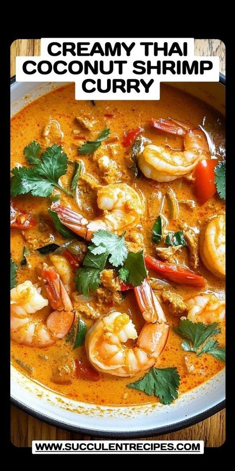 This Creamy Thai Coconut Shrimp Curry is packed with bold flavors! Coconut milk, fresh shrimp, and Thai spices come together for a warming, vibrant meal that's perfect for any night of the week. Thai Curry Shrimp Soup, Coconut Milk Food Recipes, White Fish Curry Coconut Milk, Pressure Cooker Shrimp Recipes, Thai Coconut Shrimp Soup, Seafood Curry Recipes Coconut Milk, Red Curry Shrimp Thai Coconut Milk, Coconut Shrimp Meal, Recipes Using Shrimp