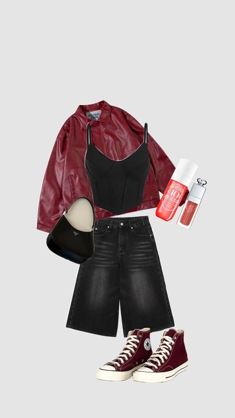 Red stylee🎀💋❤️ Red Everyday Outfit, Jingle Ball Outfit Ideas, Black And Red Concert Outfits, Billie Eilish Concert Outfit Ideas 2024, Girl In Red Concert Outfit, Red And Black Concert Outfit, Aesthetic Red Outfits, Red Concert Outfit, Black Red Outfit