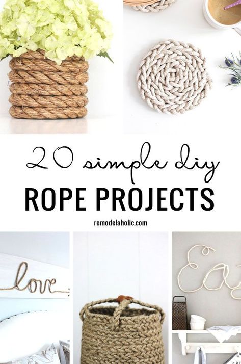 20 Simple DIY Rope Projects Remodelaholic Diy Rope Design, Diy Decoration Ideas, Twine Crafts, Diy Rope Basket, Rope Projects, Rope Decor, Rope Diy, Jute Crafts, Rope Crafts Diy