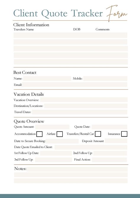 Travel Agent Checklist, Travel Agent Contract, Travel Agent Tools, Travel Agent Inquiry Form, Travel Agent Organization Ideas, Becoming A Travel Agent From Home, Travel Agent Client Forms, Travel Agent Quote Template, Travel Agent Templates