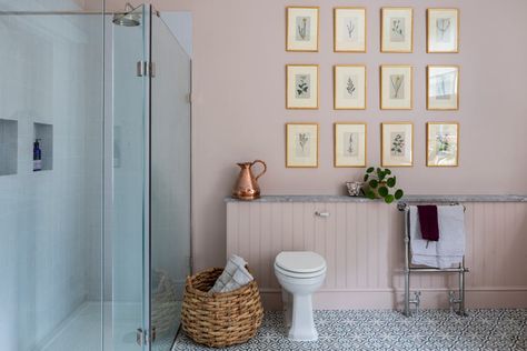 Imperfect Interiors | Beth Dadswell | Interior & Garden Designer | Dulwich SE21 London (en-GB) Pink Tongue And Groove Bathroom, Tongue And Groove Bathroom, Family Home Interior Design, Imperfect Interiors, Family Bathroom Design, Victorian Family Home, Family Home Interior, Tongue And Groove Walls, Suite Ideas