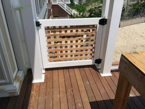 Top 50 Best Deck Gate Ideas – Backyard Designs Lattice Gate Ideas, Gates For Decks Stairs, Deck Gate Ideas, Lattice Ideas, Lattice Deck, Porch Gate, Deck Gate, Backyard Gates, Deck Fence