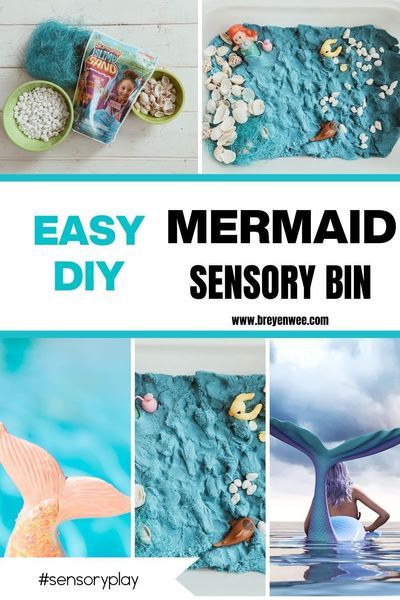 Make this Easy DIY mermaid sensory bin in 5 minutes for your children at home. Use Sandy Slime, shells, rocks and mermaid or under the sea toys and use this sensory bin as small world play and get messy. #reggio #sensoryplay #sensorybin #mermaid Mermaid Sensory Play, Under The Sea Sensory Bin, Mermaid Sensory Bin, Mermaid Sensory, Mermaid Slime, Water Table Activities, Infant Sensory Activities, Diy Mermaid, Mermaid Toys