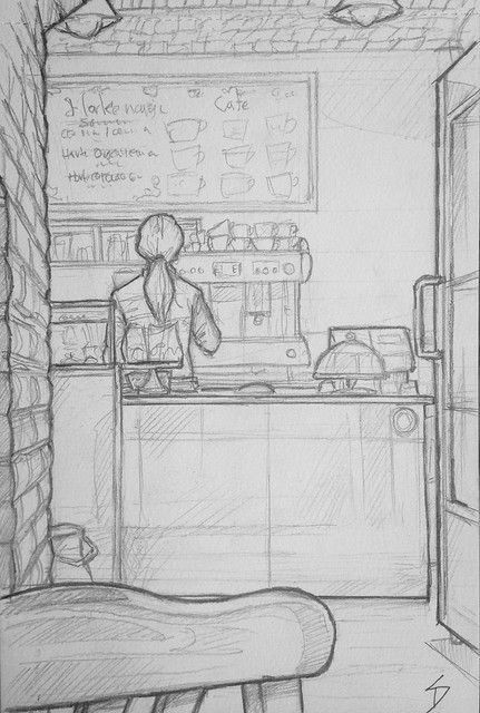 Cafe Sketch Drawing, Cafe Shop Drawing, Cake Sketch Drawings, Nid Sketches, Café Drawing, Drawing Of Cake, Coffee Sketch Drawing, Cute Cafe Drawing, Shops Drawing