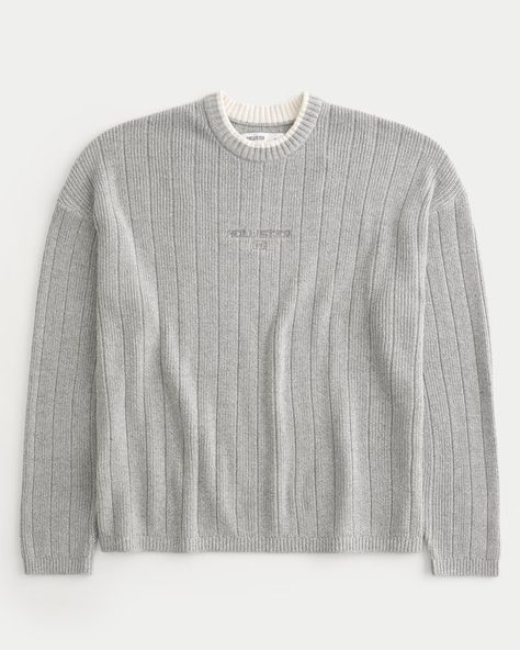 Men's Boxy Crew Sweater | Men's Tops | HollisterCo.com Men's Tops, Soft Sweater, Softest Sweater, Crew Neckline, Men Sweater, Stripes, Long Sleeves, Mens Tops, Long Sleeve