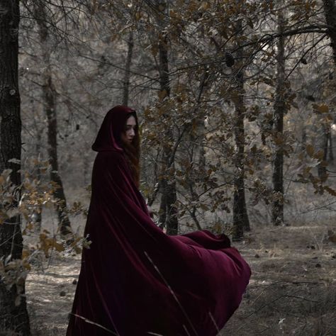 Sierra Aesthetic, Fantasy Cloak, Aesthetic Medieval, Red Cloak, Cerise Hood, Medieval Aesthetic, Fairytale Aesthetic, Cape Costume, Dark Fairytale