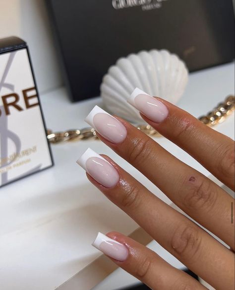 Milky Nails With French Tip, White France Nails, White On White French Tip Nails, Milky Nails French, Milky White French Nails, Milky White French Tip, Basic Nails Ideas, White On White French Manicure, Milky White French Tip Nails