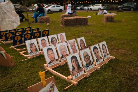 Wedding Guess Who Game, Surprise Wedding Party, Life Size Guess Who Game, Wedding Games Diy, Guess Who Wedding Game, Giant Guess Who Game Diy, Instagramable Wedding Ideas, Wedding Photo Ideas For Guests, Fun Small Wedding Ideas