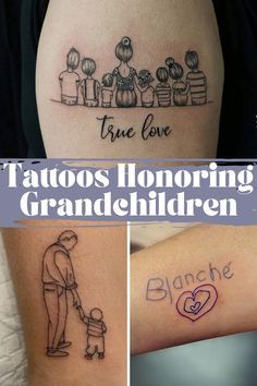 Grandchildren Tattoos, Baby Tattoo, Inner Bicep Tattoo, Tiny Wrist Tattoos, Family Tattoo Designs, Bicep Tattoo, Baby Tattoos, Family Tattoos, Tattoo Designs For Women