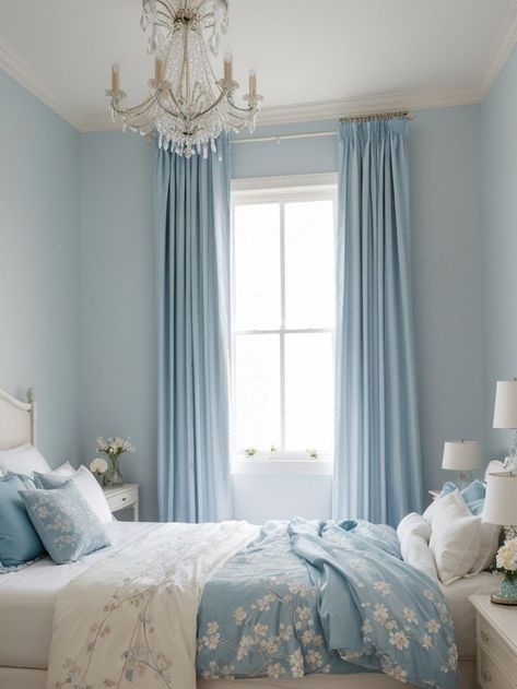 Crystal Bedroom Decor, Floral Bedroom Ideas, Pretty Bedroom Decor, Light Blue Rooms, Perfect Living Room Decor, Girls Blue Bedroom, Light Blue Bedroom, Blue Room Decor, Blue Bedroom Walls