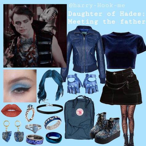 Evie Descendants Inspired Outfits, Hades Outfit Ideas, Descendants Outfit Ideas Blue, Hades Daughter Aesthetic, Daughter Of Hades Outfits, Descendants Oc Outfits, Hades Inspired Outfit, Descendants Inspired Outfits, Descendants Outfit Ideas