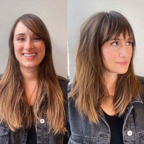 If you love haircuts for women with fine, straight hair, you're surely not alone! We gathered 29 pictures especially for you to choose your favorite one. This medium cut with tousled layers and bangs looks good on any occasion. Go to our page and choose the right hairstyle for your face shape! // Photo Credit: @ernestomeneses on Instagram Haircuts For Fine Straight Hair, Long Fine Hair, Flattering Haircuts, Layered Haircuts With Bangs, Long Face Shapes, Fine Straight Hair, Texture Spray, Shoulder Length Hair Cuts, Salt Spray