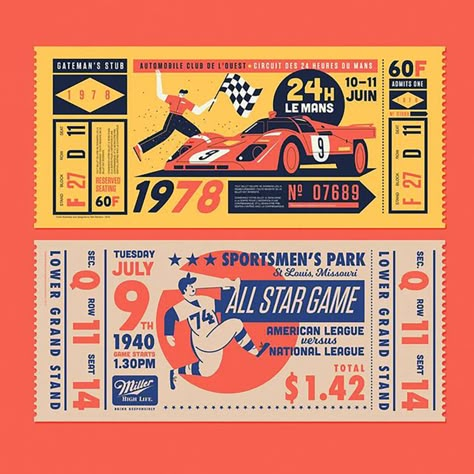 Vintage Sport Ticket | Veerle's Blog 4.0 Sports Ticket Design, Postage Stamp Design, Vintage Ticket, Weekly Inspiration, Ticket Design, Sport Poster Design, Vintage Sport, Sports Graphic Design, Card Layout