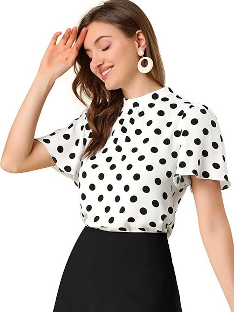 This sophisticated Allegra K top offers a timeless style with a modern twist. Crafted from a lightweight polyester fabric, it is designed to flatter your figure and keep you cool and comfortable all day long. Its versatile hue means you can dress it up or down to suit your style. Polka Dots Blouse, Spring Summer Fashion Trends, Spring Dresses Casual, Flared Sleeves Top, Loungewear Luxury, Denim Trends, Summer Fashion Trends, Polka Dot Blouse, Affordable Clothes