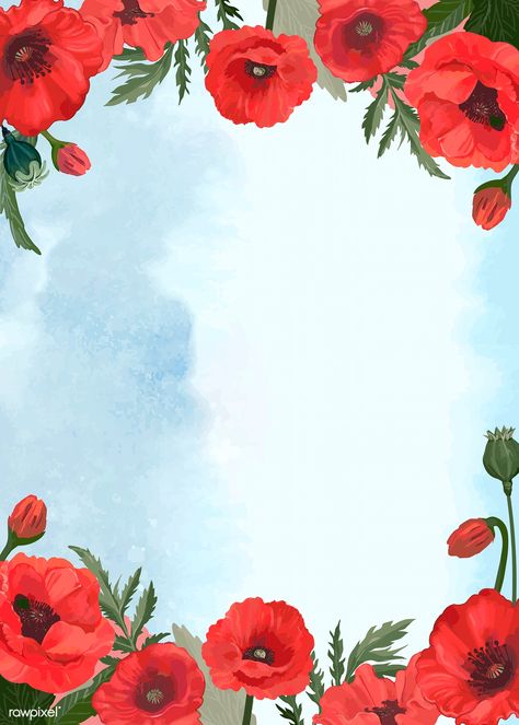 Hand drawn poppies with a blue background vector | premium image by rawpixel.com Lampshade Painting, Poppy Background, Cartoon Frame, Poppy Coloring Page, Flower Pattern Drawing, Flower Background Iphone, Hand Images, Poppy Design, Pound Cakes