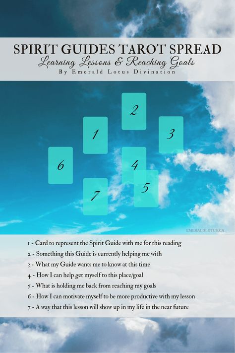 Tarot Spread - Help from Spirit Guides — Emerald Lotus Divination Oracle Card Spreads, Tarot Reading Spreads, Tarot Cards For Beginners, Learning Tarot Cards, Tarot Guide, Tarot Card Spreads, Tarot Tips, Tarot Meanings, Tarot Spread