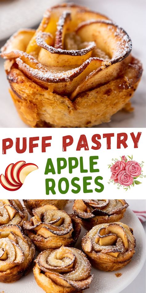 Puff Pastry Apple Roses, Apple Roses Puff Pastry, Rose Pastry, Sweet Puff Pastry, Puff Pastry Apple, Puffed Pastry, Tasty Pastry, Apple Puff Pastry, Apple Rose