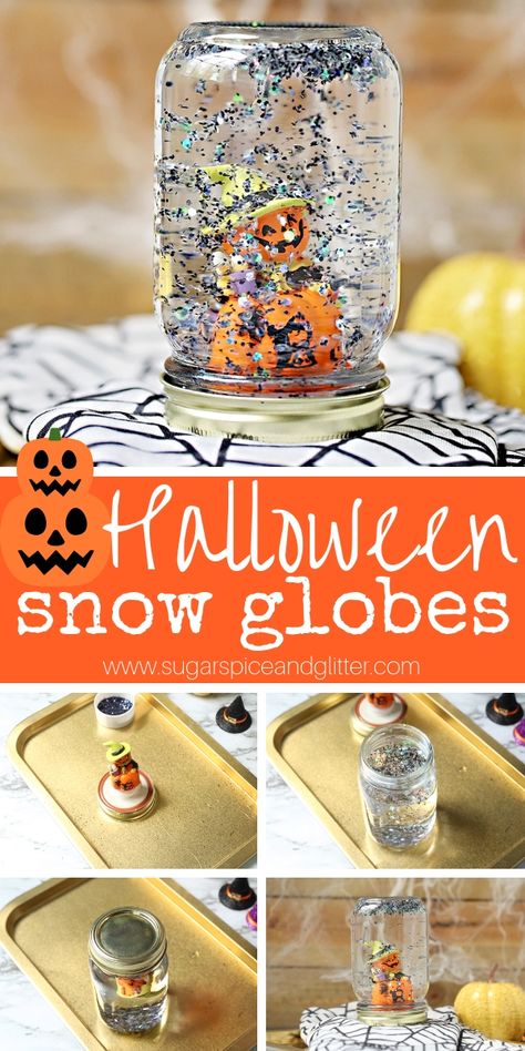 Halloween Crafts For Kids To Make, Easy Halloween Craft, Globe Diy, Halloween Party Activities, Kids Globe, Snow Globe Crafts, Globe Crafts, Diy Snow, October Crafts