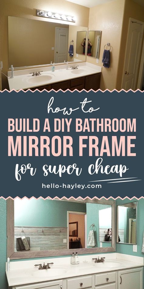 How To Build A DIY Bathroom Mirror Frame For Super Cheap Diy Bathroom Mirror Frame, Modern Bathroom Tiles, Diy Bathroom Mirror, Frame A Bathroom Mirror, Victorian Bohemian Decor, Budget Farmhouse, Powder Room Mirror, Bathroom Mirrors Diy, Large Bathroom Mirrors