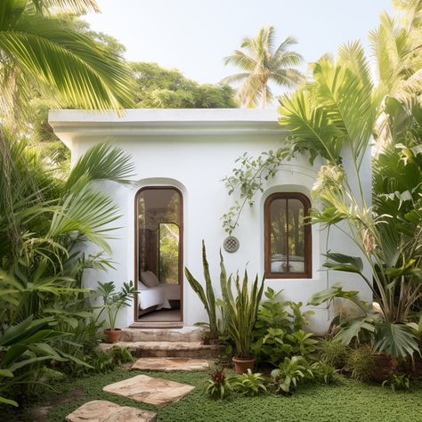 Tropical Cottage House, Small Boho House Exterior, Tropical Home Exterior, Mud House, Adobe House, Cob House, Village House Design, Earth Homes, Tropical Houses