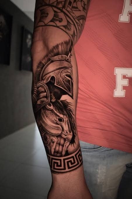 Tattoo Gladiator, Latin Phrase Tattoos, Jay Tattoo, Armor Of God Tattoo, Warrior Tattoo Sleeve, Greek God Tattoo, 2024 Tattoo, Gladiator Tattoo, Black Men Tattoos