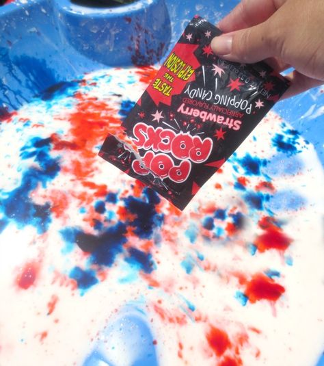 Pop Rock Goop ~ a way to add sound to a few activities beside the goop there is sound volcano and sound paint! Firework Alternatives, June Themes, Messy Monday, Fourth Of July Crafts For Kids, School Age Activities, Summer Preschool, Daycare Activities, Educational Activities For Kids, Preschool Science