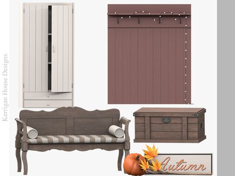 The Sims Resource - Autumn Mudroom Sims 4 Mudroom Cc, Sims 4 Mudroom, Sims 4 Hallway Cc, Sims 4 Hallway, Mudroom Cabinets, Sims 4 Kitchen, Sims 4 Clutter, Mudroom Bench, Electronic Art