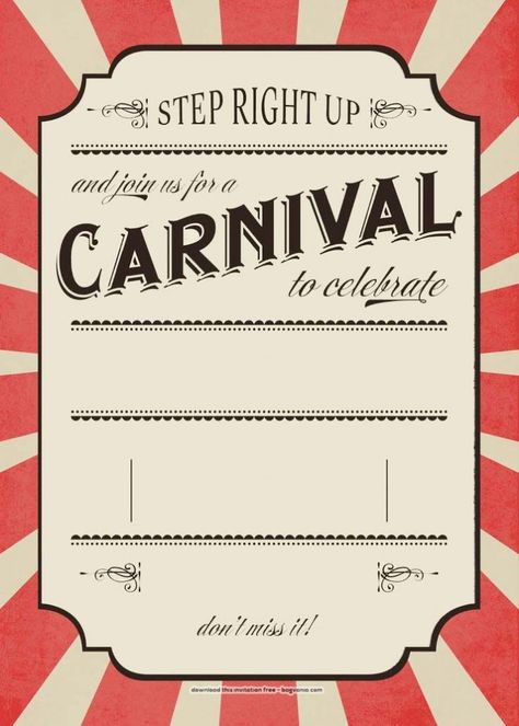 FREE Carnival Birthday Invitations – FREE Printable Birthday Invitation Templates – Bagvania Carnival Birthday Party Games, Carnival Invitation Template, Vintage Birthday Invitations, Carnival Party Invitations, Circus Birthday Invitations, Carnival Birthday Invitations, Circus Invitations, Carnival Tickets, Carnival Invitations