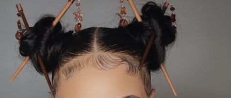 Asian Chopstick Hairstyle, Two Buns With Chopsticks, Chop Sticks In Hair, Half Up Half Down Chopsticks, Y2k Chopstick Hair, Braided Bun, Hair Collection, Hair Reference, Halloween Outfits