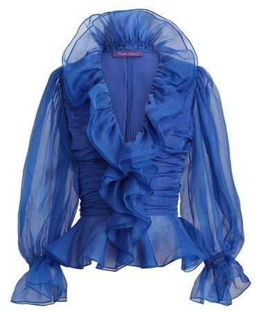 Organza Tops, Blue Peplum Top, Long Sleeve Peplum Top, Organza Blouse, New Blouse Designs, Fashion Tops Blouse, Ruffles Fashion, Ralph Lauren Collection, Silk Organza