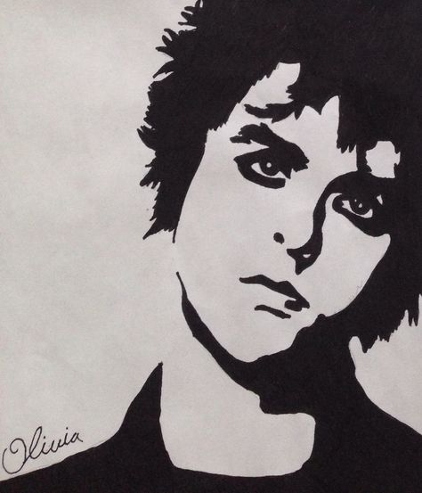 Billie Joe drawing // stencil by Olivia Rose Billie Joe Armstrong Drawing, Green Day Drawings, Bat Cake, Scary Films, Musician Art, Stippling Art, Drawing Stencils, Olivia Rose, Joe Armstrong