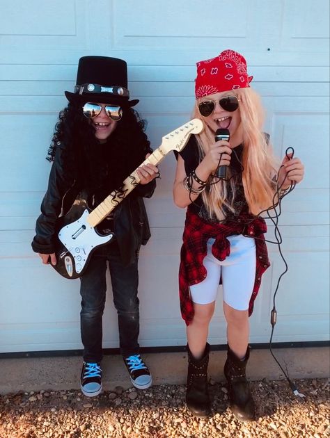 Slash And Axl Costume, Rockstar Costume Kids, Rock Star Halloween Costumes, Kids Rockstar Costume, Disfraz Rock And Roll, Axl Rose Costume, 80s Costume Women, Slash Costume, Rock And Roll Costume