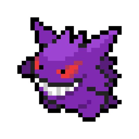 Gyaru Pixel Art, Pixel Pokemon Art, Gengar Icon, Pixel Art Purple, Pixelated Pokemon, Gengar Aesthetic, Purple Pixel Art, Gengar Tattoo, Scene Kid Art