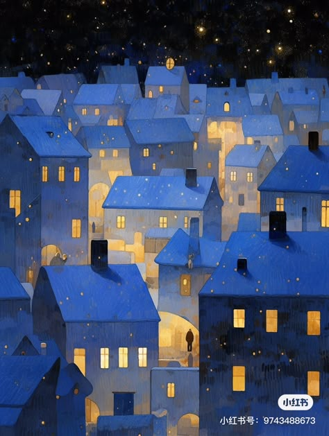 Christmas Card Art Ideas, Shapes Animation, Windows At Night, Winter Illustration, Amazing Paintings, Winter Painting, City Illustration, Building Art, Night Art