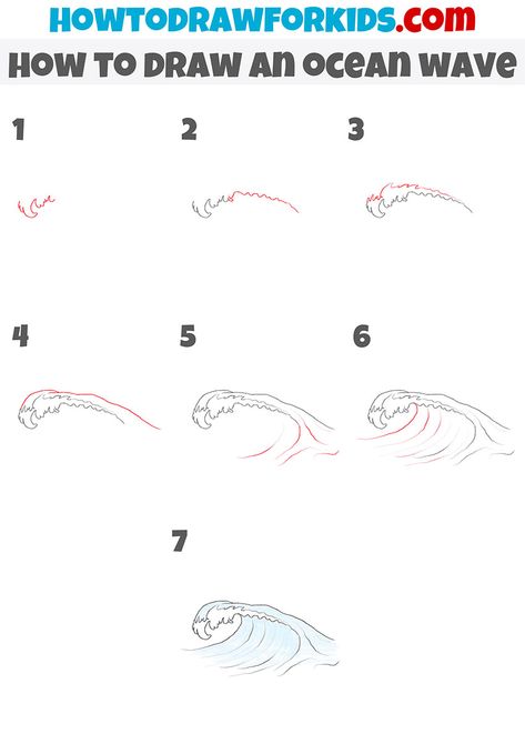 How To Draw A Surfer On A Wave, How To Draw A Ocean, How To Draw The Ocean Step By Step, How To Draw Waves Step By Step, How To Draw Sea Creatures Step By Step, Waves Drawing Tutorial, How To Draw Ocean Waves, How To Draw Waves Easy, How To Draw The Ocean