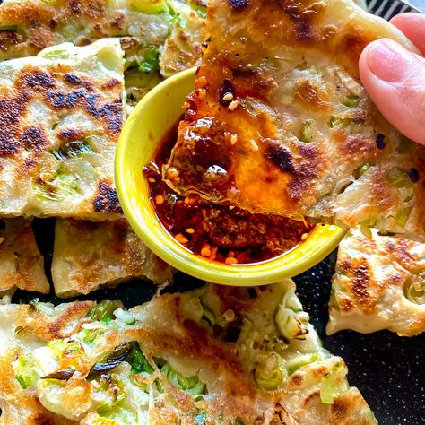 MOB Kitchen — Crispy Spring Onion Pancakes Cheese Paratha, Spring Onion Recipes, Naan Wraps, Mob Kitchen, Fat Unicorn, Onion Pancake, Couscous Recipe, Chinese Street Food, Spicy Dipping Sauce