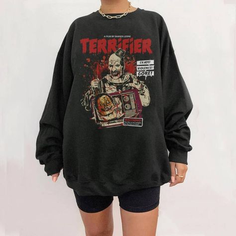 Horror Shirt Outfit, Horror Convention Outfit, Horror Movie Merch, Terrifier Shirt, Horror Movie Hoodies, Horror Outfits, Goth Closet, Horror Merch, Horror Clothes