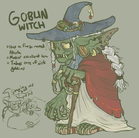 Goblin Witch, Goblin Character, Goblin Art, Fiction Idea, Cute Fantasy Creatures, Dungeons And Dragons Characters, Creature Feature, Witch Art, Fantasy Rpg