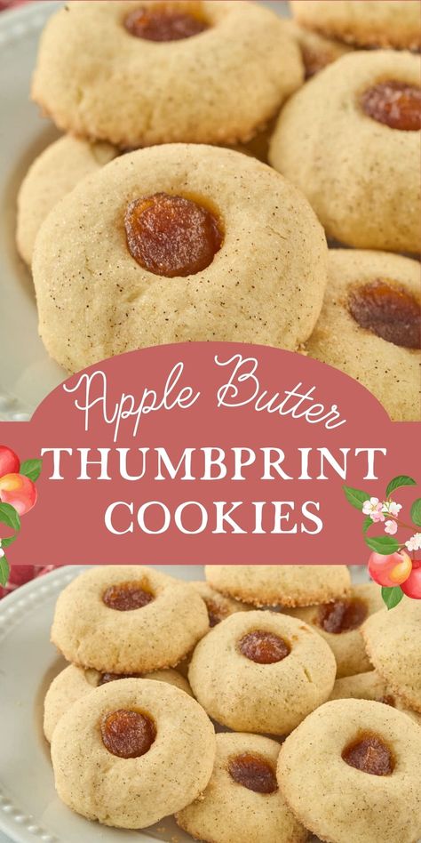 Apple Butter Filling, Apple Butter Sugar Cookies, Pumpkin Butter Thumbprint Cookies, Cookies With Apple Butter, Things To Do With Apple Butter, Thanksgiving Thumbprint Cookies, Baking With Apple Butter, Apple Butter Cookies Easy, Apple Butter Cookies Recipes