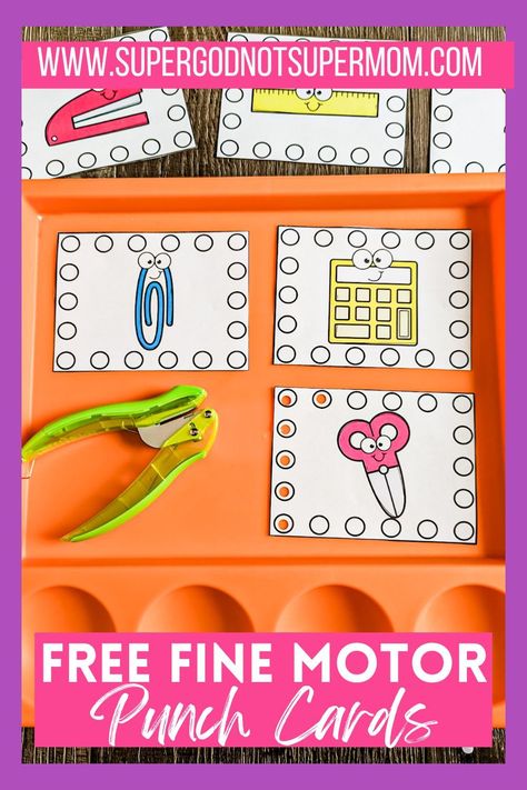 Sensory And Fine Motor Activities, Small Motor Skills Kindergarten, Pop It Activities Kindergarten, Back To School Fine Motor For Toddlers, Free Preschool Resources, Punch Cards Printable Free, Back To School Fine Motor Activities For Preschool, Whole Punch Activities Free, Prek Morning Tubs Free