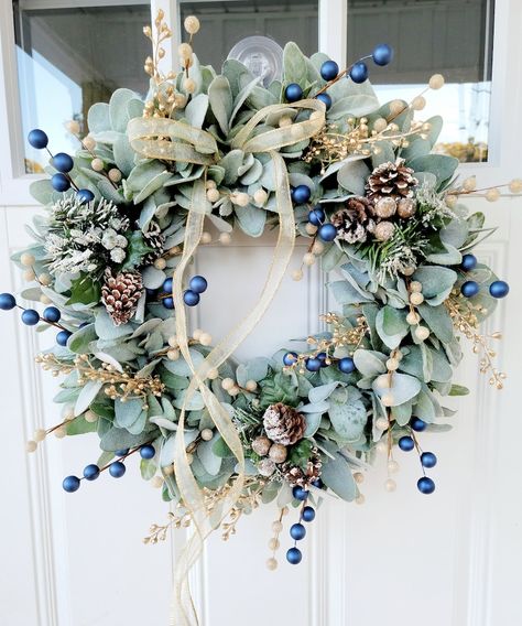 Elegant Winter Wreaths, Winter Home Decor 2023, Blue Winter Wreath, Christmas Wreath Blue, Unique Christmas Wreaths For Front Door, Winter Wreaths For Front Door January, All Season Wreaths For Front Door, January Wreaths For Front Door Winter, Wreath For January