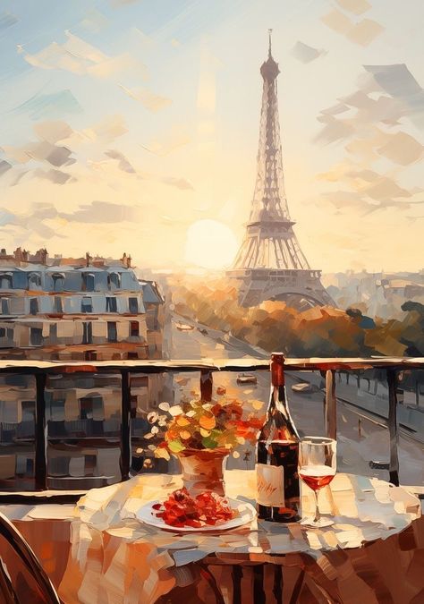 Paris Art Painting, Eiffel Tower Pictures, Eiffel Tower Painting, Paris Illustration, Painting References, Paris Painting, Romantic Paintings, Life Paintings, Canvas Painting Landscape