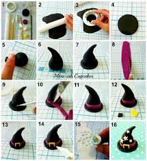 How to make a witch's hat out of fondant Fimo Halloween, Halloween Pasta, Deco Cupcake, Halloween Torte, Polymer Clay Halloween, Halloween Clay, Fondant Tutorial, Tanah Liat, Polymer Clay Diy