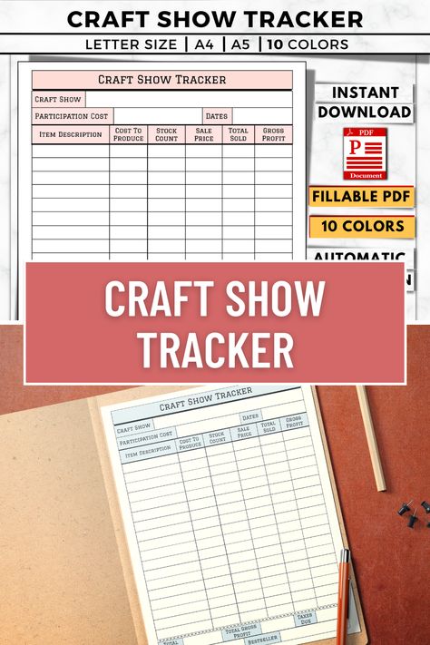 Show Tracker, Crafting Business, Sales Tracker, Bazaar Crafts, Business Expense, Craft Planner, Tracker Printable, Craft Show, Must Have Tools