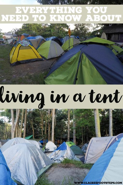 Are you interested in living in a tent? Check out this post for the best long term tent camping advice including which tent to live in and how to stay safe while camping. It also includes ways to stay connected while camping and some excellent camping tips. Also, if you're interested in living in a car, this post is for you! #camping #roadtrip #tent Living In A Tent, Zelt Camping, Tent Living, Camping Trailers, Tent Campers, Family Tent Camping, Camping Lovers, Luxury Camping, Camping Checklist