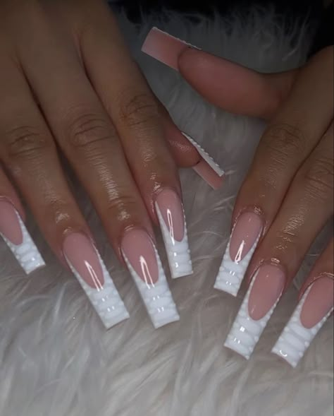 White Tapper Square Acrylic Nails, French Nails Ideas Long, French Tip Base Color Chart, White French Tip Acrylic Nails With Design, Xl Long Acrylic Nails Summer, Nails 2022 White, French Tips Long Nails, Long Square French Tip Nails, Long Acrylic Nails French Tip