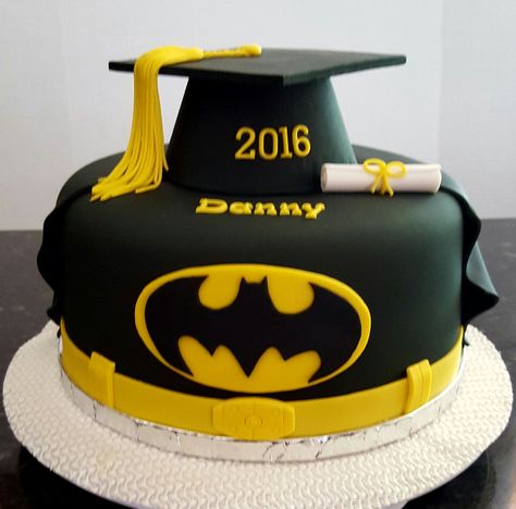 Batman graduation cake Batman Graduation, Batman Wedding, Grad Cake, Batman Cake, Batman Birthday Party, Batman Birthday, Graduation Cake, Garlic Shrimp, Graduation Cakes