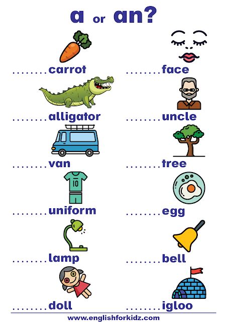 English indefinite articles - a and an - worksheet for EFL and ESL students Use Of A And An Worksheet For Kids, Articles A And An, A And An Grammar, An And A Worksheet, Use Of A And An Worksheet, A And An Worksheets Kids, How To Teach English To Kids, A And An Worksheets, A An Worksheet